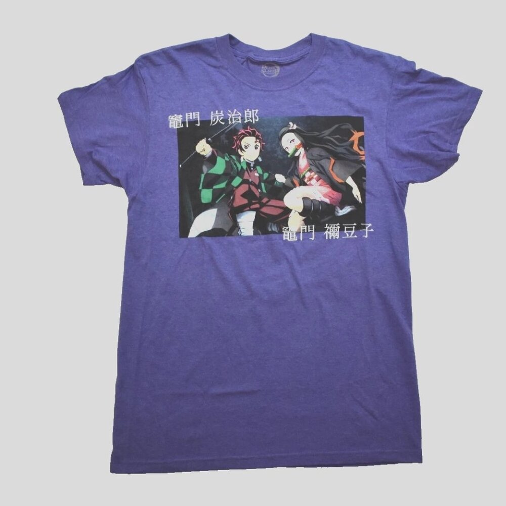 Demon Slayer Tanjiro Nezuko Duo Kanji Box Anime Mens Purple Shirt New Small